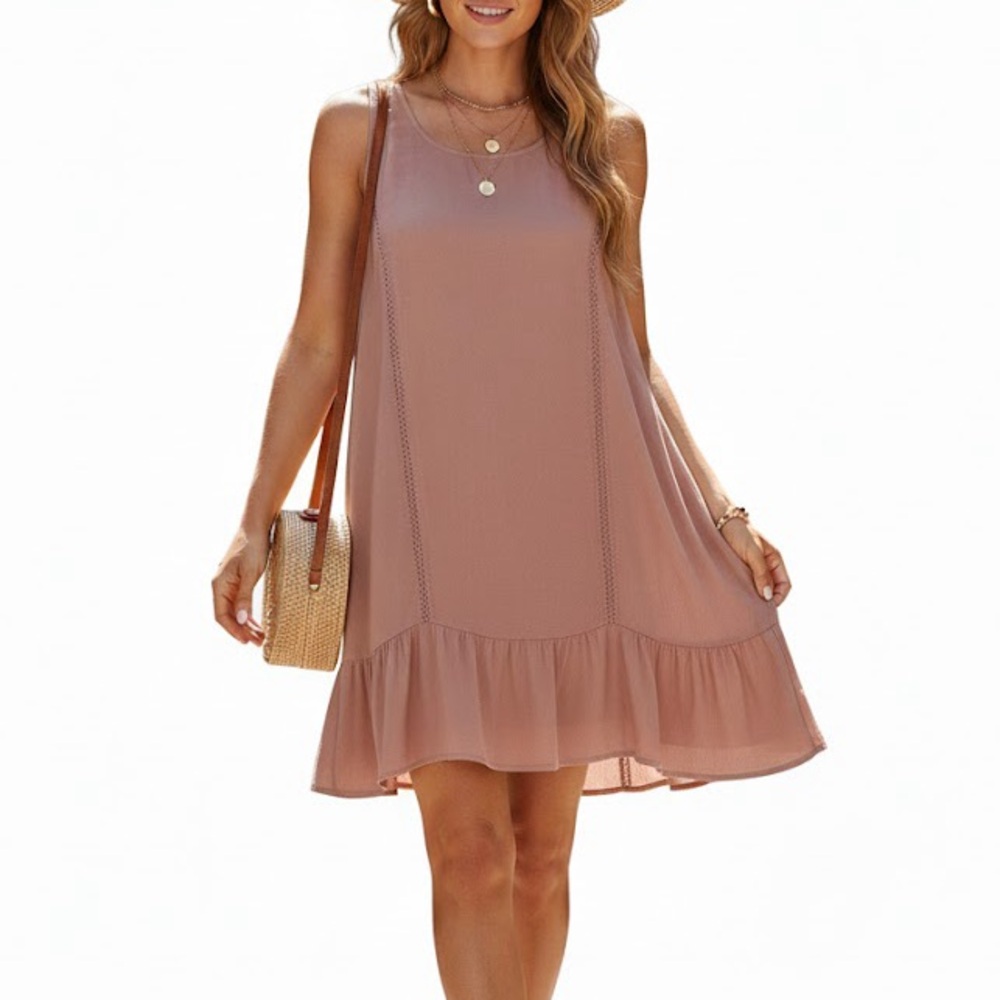 Dual Nature Sleeveless Mauve Pink Flowy Boho Midi Dress size M